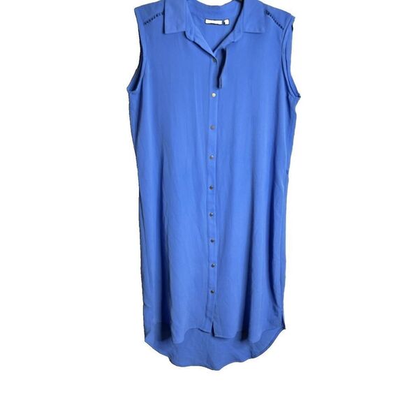 Apt 9 Collared Sleeveless Collared Button Up Midi Shirt Dress Ultramarine Medium - Picture 1 of 10